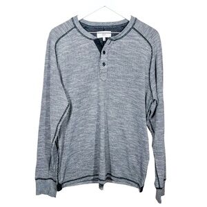 Jack Spade Mens Micro Stripe Black Long Sleeve Henley Shirt Cotton Blend Large